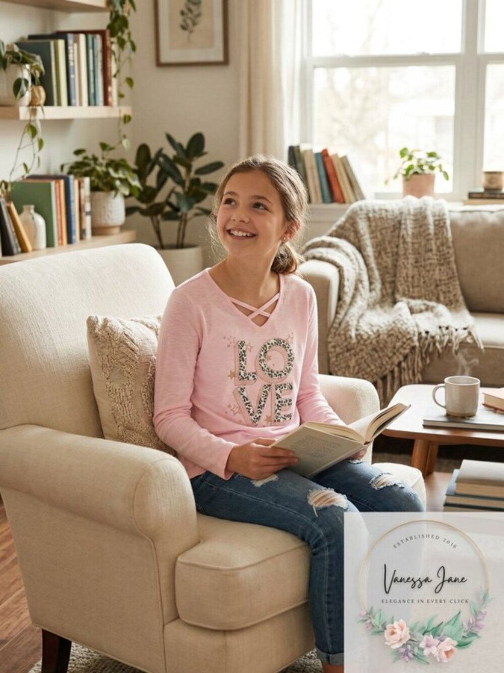 EPIC Threads Big Girls Love T-Shirt Pink, Size Extra Large